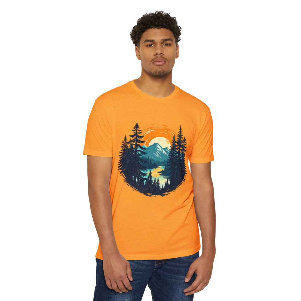 Sunset Mountain Lake T-Shirt — Retro Forest Camping Graphic Tee