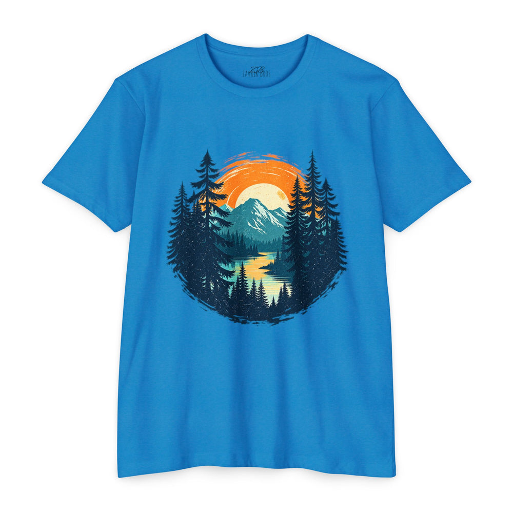 Sunset Mountain Lake T-Shirt — Retro Forest Camping Graphic Tee