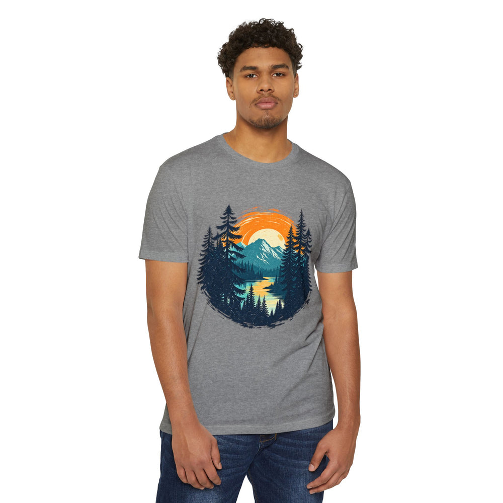 Sunset Mountain Lake T-Shirt — Retro Forest Camping Graphic Tee