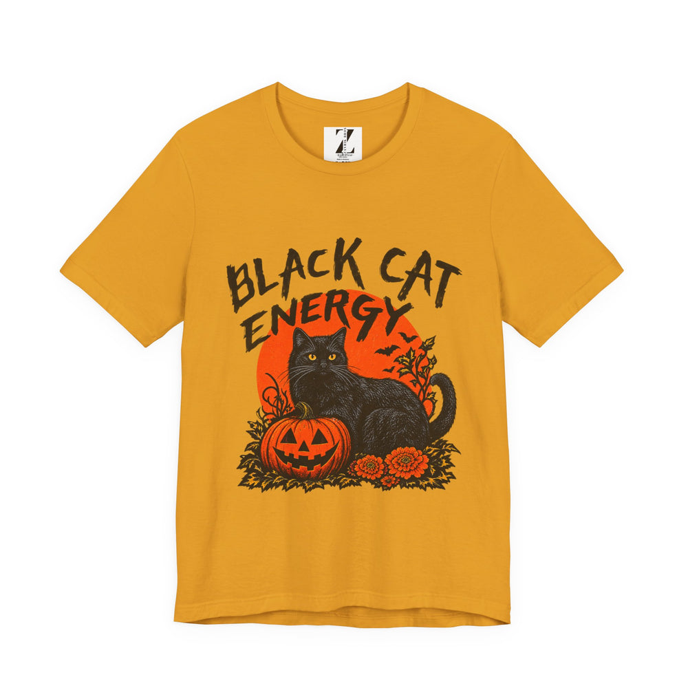 Black Cat Energy Tee — Halloween Pumpkin Graphic T-Shirt