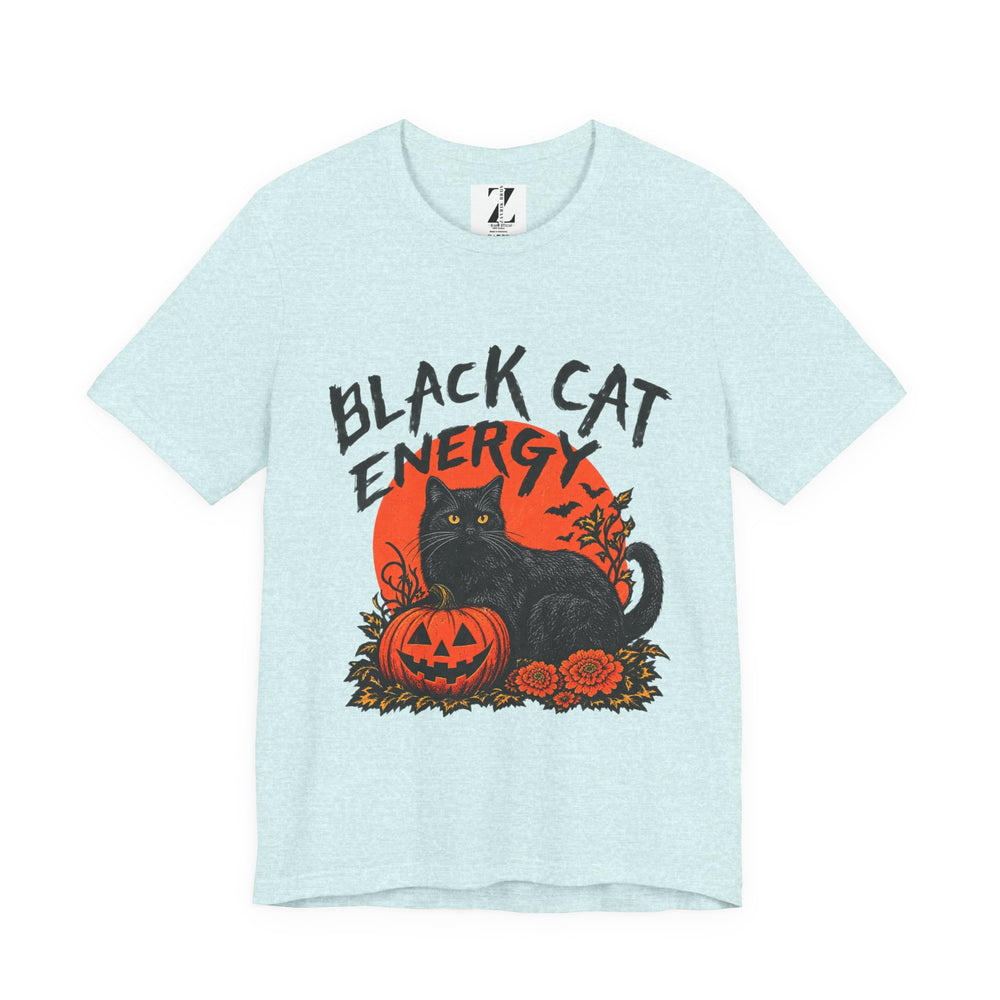 Black Cat Energy Tee — Halloween Pumpkin Graphic T-Shirt