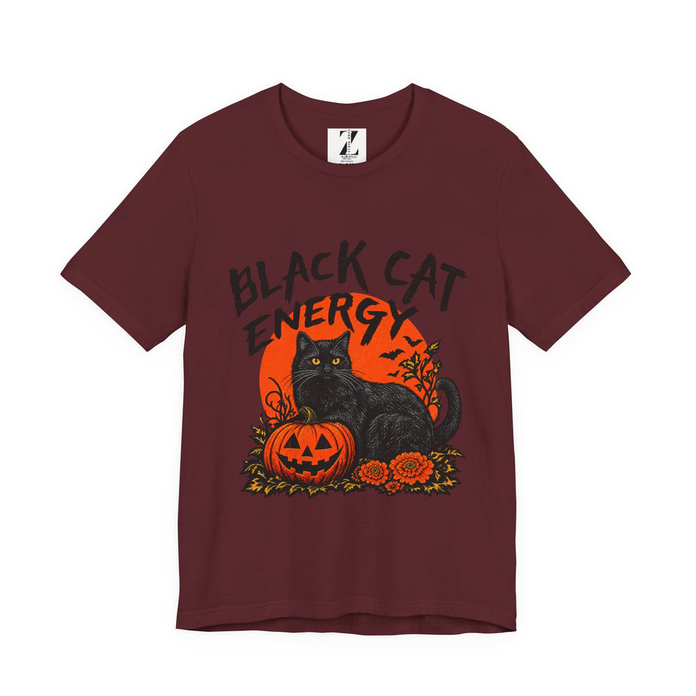 Black Cat Energy Tee — Halloween Pumpkin Graphic T-Shirt