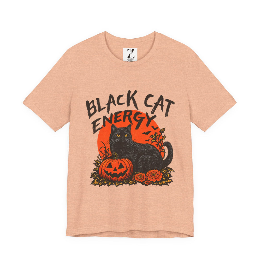 Black Cat Energy Tee — Halloween Pumpkin Graphic T-Shirt