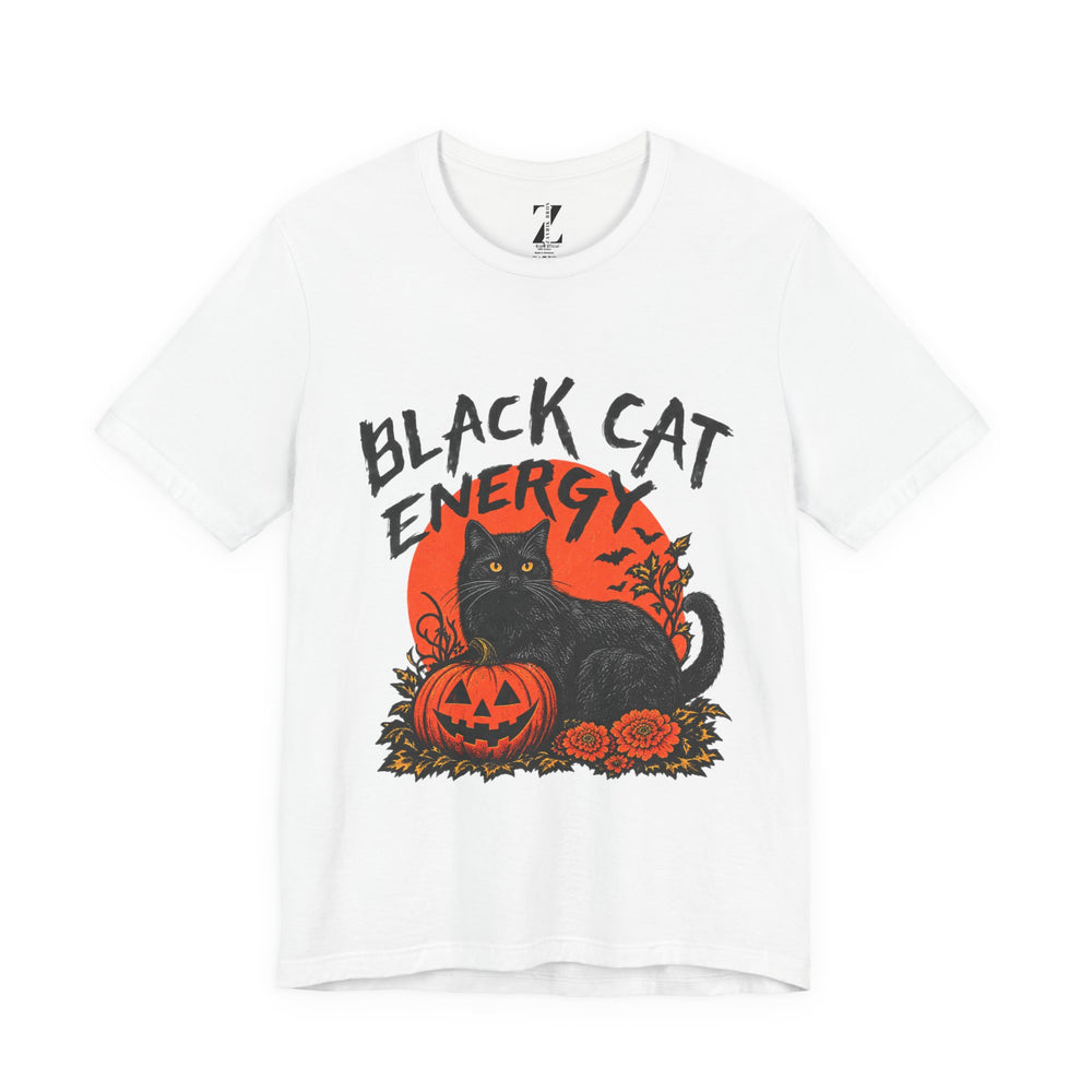 Black Cat Energy Tee — Halloween Pumpkin Graphic T-Shirt